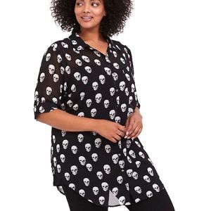 Torrid Black & White Skull Chiffon Tunic Shirt